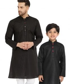 Kurta Pyjama Vastramay Black Cotton Baap Beta Kurta