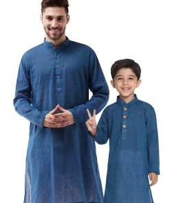 Vastramay Blue Pure Cotton Baap Beta Kurta Kurta Pyjama