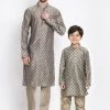 Vastramay Chiku Printed Silk Blend Baap Beta Kurta And Pyjama Set Kurta Pyjama