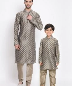 Vastramay Chiku Printed Silk Blend Baap Beta Kurta And Pyjama Set Kurta Pyjama