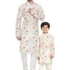 Vastramay Cotton Blend Multicolor-Base-Cream Baap Beta Kurta Pyjama Set 2 Vastramay Cotton Blend Multicolor-Base-Cream Baap Beta Kurta Pyjama Set