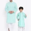 Vastramay Green And White Baap Beta Kurta And Pyjama Set