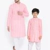 Kurta Pyjama Vastramay Pink And White Baap Beta Kurta And Pyjama Set