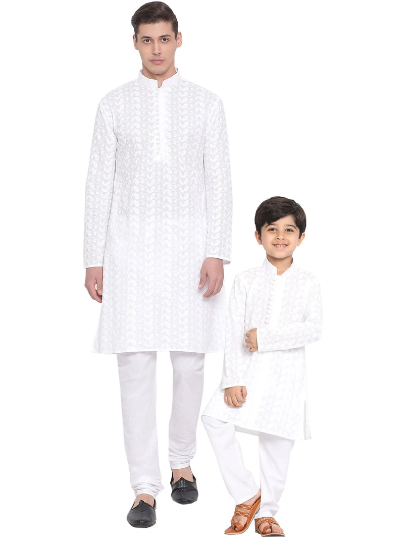 Vastramay Cotton White Baap Beta Kurta Pyjama Set 3 Vastramay Cotton White Baap Beta Kurta Pyjama Set
