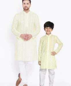 Vastramay Yellow And White Baap Beta Kurta And Pyjama Set Kurta Pyjama