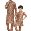 Vastramay Multicolor-Base-Green Cotton Blend Baap Beta Kurta Pyjama Set