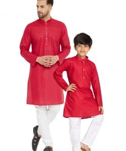 Vastramay Maroon And White Baap Beta Kurta And Pyjama Set Kurta Pyjama