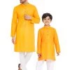 Kurta Pyjama Vastramay Orange And White Baap Beta Kurta And Pyjama Set