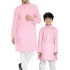 Kurta Pyjama Vastramay Pink And White Baap Beta Kurta And Pyjama Set