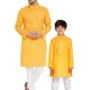 Kurta Pyjama Vastramay Yellow And White Baap Beta Kurta And Pyjama Set