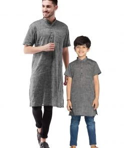 Vastramay Grey Melange Baap Beta Kurta Set