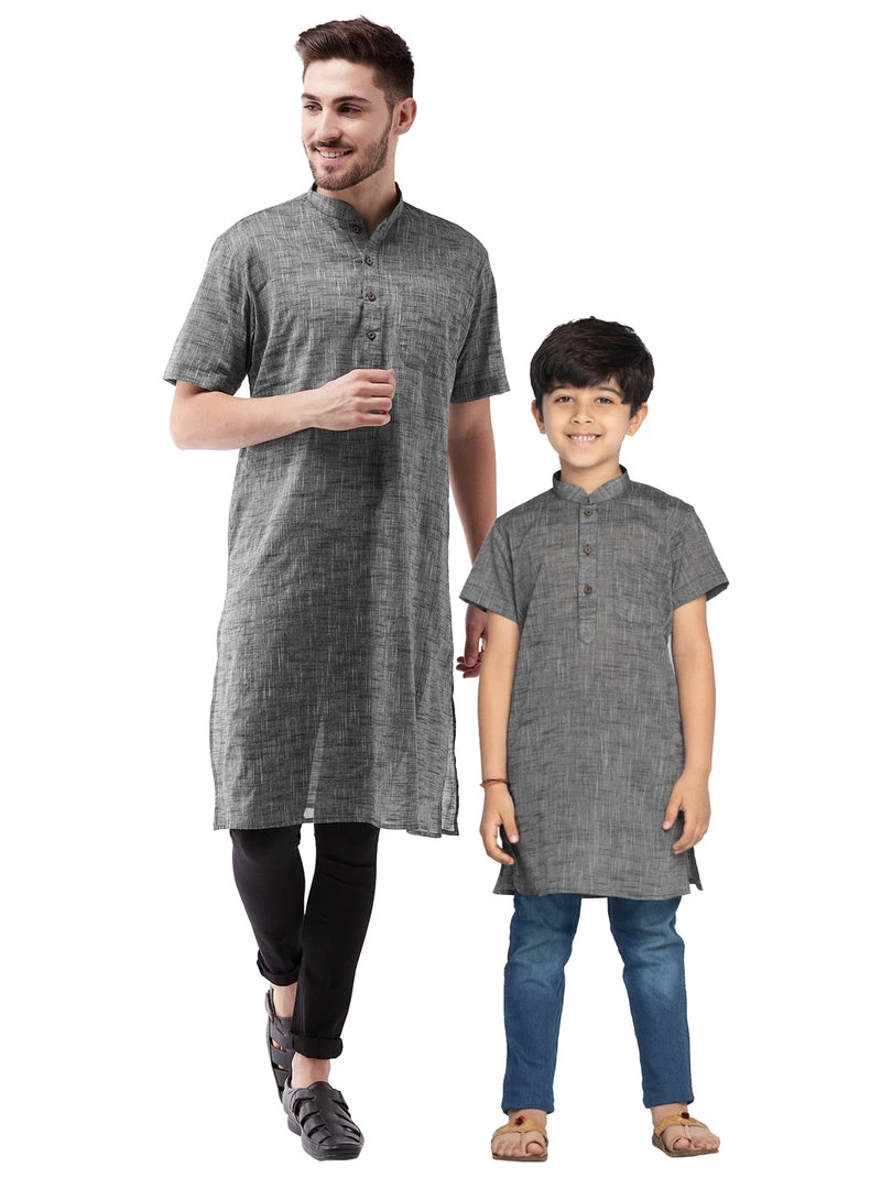 Vastramay Grey Melange Baap Beta Kurta Set 3 Vastramay Grey Melange Baap Beta Kurta Set