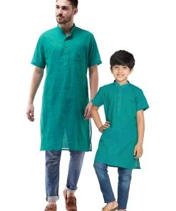 Vastramay Turquoise Melange Baap Beta Kurta Set Kurta Pyjama