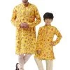 Vastramay Multicolor-Base-Mustard And Cream Baap Beta Kurta And Pyjama Set