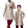 Vastramay Silk Blend Beige And Maroon Baap Beta Kurta Pyjama Set 2 Vastramay Silk Blend Beige And Maroon Baap Beta Kurta Pyjama Set