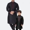 Vastramay Men And Boys Black Cotton Silk Kurta And Pyjama Set Ganesh Chaturthi