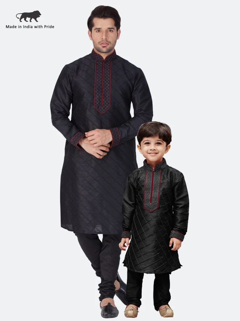 Vastramay Men And Boys Black Cotton Silk Kurta And Pyjama Set Ganesh Chaturthi 3 Vastramay Men And Boys Black Cotton Silk Kurta And Pyjama Set Ganesh Chaturthi