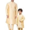 Vastramay Silk Blend Gold Baap Beta Kurta Pyjama Set 1 Vastramay Silk Blend Gold Baap Beta Kurta Pyjama Set
