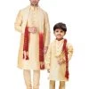 Vastramay Silk Blend Gold Baap Beta Kurta Pyjama And Dupatta Set