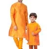 Vastramay Silk Blend Orange Baap Beta Kurta Pyjama Set