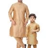 Vastramay Silk Blend Rose Gold Baap Beta Kurta Pyjama Set