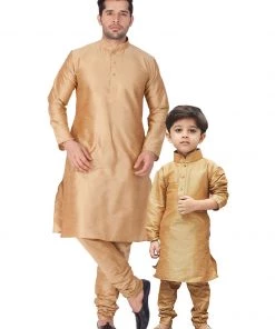 Vastramay Silk Blend Rose Gold Baap Beta Kurta Pyjama Set