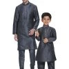 Vastramay Silk Blend Grey Baap Beta Kurta Pyjama Set