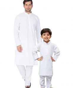 Vastramay Pure Cotton White Baap Beta Kurta Pyjama Set