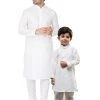 Vastramay Silk Blend White Baap Beta Kurta Pyjama Set