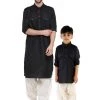 Vastramay Men & Boys Black Solid Cotton Blend Pathani Suit Set Kurta Pyjama