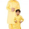Kurta Pyjama Vastramay Cotton Blend Yellow Baap Beta Pathani Kurta & Pyjama Set