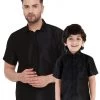Vastramay Men's & Boys Black Solid Silk Blend Half Sleeve Ethnic Shirt