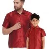 Vastramay Men's & Boys Maroon Solid Silk Blend Half Sleeve Ethnic Shirt 1 Vastramay Men's & Boys Maroon Solid Silk Blend Half Sleeve Ethnic Shirt
