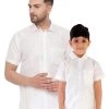 Vastramay Men's & Boys White Solid Silk Blend Half Sleeve Ethnic Shirt 1 Vastramay Men's & Boys White Solid Silk Blend Half Sleeve Ethnic Shirt