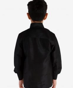 Vastramay Men's & Boys Black Solid Silk Blend Full Sleeve Ethnic Shirt