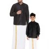 Vastramay Shirt Mundu Set Men's & Boys Black Solid Silk Blend Full Sleeve Ethnic Shirt And Mundu Set 2 Vastramay Shirt Mundu Set Men's & Boys Black Solid Silk Blend Full Sleeve Ethnic Shirt And Mundu Set