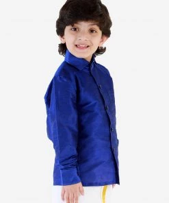 Vastramay Men's & Boys Blue Solid Silk Blend Full Sleeve Ethnic Shirt 11 Vastramay Men's & Boys Blue Solid Silk Blend Full Sleeve Ethnic Shirt