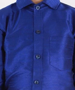 Vastramay Men's & Boys Blue Solid Silk Blend Full Sleeve Ethnic Shirt 13 Vastramay Men's & Boys Blue Solid Silk Blend Full Sleeve Ethnic Shirt