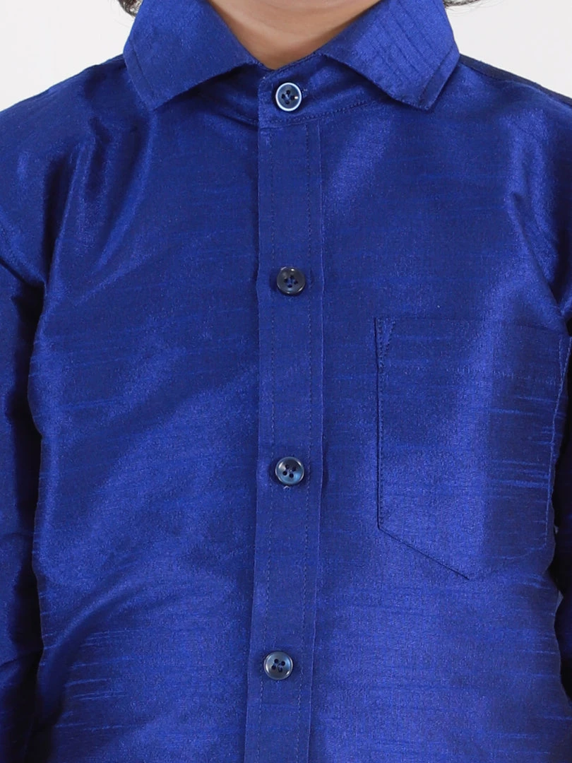 Vastramay Men's & Boys Blue Solid Silk Blend Full Sleeve Ethnic Shirt 8 Vastramay Men's & Boys Blue Solid Silk Blend Full Sleeve Ethnic Shirt