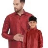 Vastramay Men's & Boys Maroon Solid Silk Blend Full Sleeve Ethnic Shirt