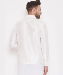 Vastramay Men's & Boys White Solid Silk Blend Full Sleeve Ethnic Shirt 10 Vastramay Men's & Boys White Solid Silk Blend Full Sleeve Ethnic Shirt