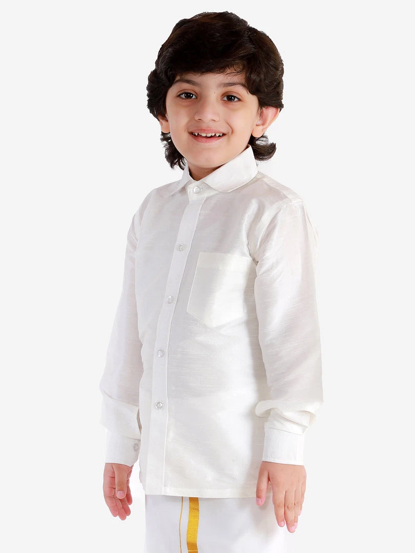 Vastramay Men's & Boys White Solid Silk Blend Full Sleeve Ethnic Shirt 6 Vastramay Men's & Boys White Solid Silk Blend Full Sleeve Ethnic Shirt