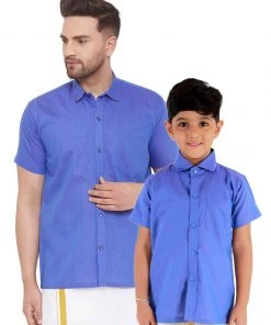 Vastramay Blue Cotton Blend Baap Beta Ethnic Shirt