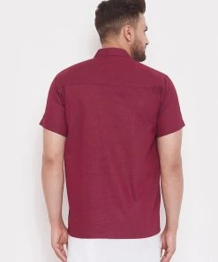 Vastramay Maroon Cotton Blend Baap Beta Ethnic Shirt Set