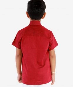 Vastramay Maroon Cotton Blend Baap Beta Ethnic Shirt Set