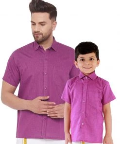 Vastramay Pink Cotton Blend Baap Beta Ethnic Shirt Set