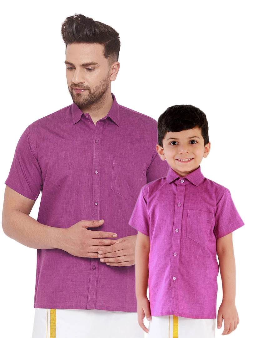 Vastramay Pink Cotton Blend Baap Beta Ethnic Shirt Set 3 Vastramay Pink Cotton Blend Baap Beta Ethnic Shirt Set