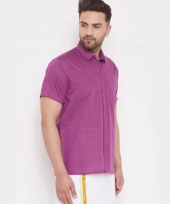 Vastramay Pink Cotton Blend Baap Beta Ethnic Shirt Set