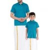Vastramay Turquoise And White Cotton Blend Baap Beta Ethnic Shirt And Mundu Set Shirt Mundu Set 2 Vastramay Turquoise And White Cotton Blend Baap Beta Ethnic Shirt And Mundu Set Shirt Mundu Set
