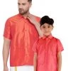 Vastramay Men's & Boys Red Solid Silk Blend Half Sleeve Ethnic Shirt 1 Vastramay Men's & Boys Red Solid Silk Blend Half Sleeve Ethnic Shirt